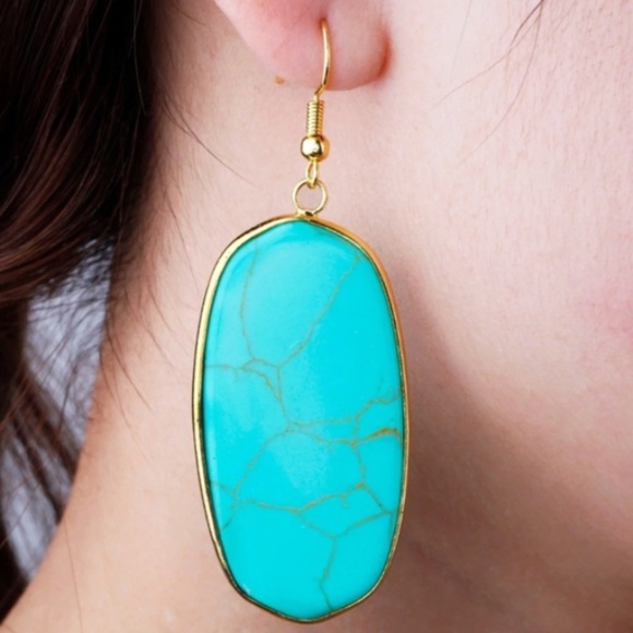 Indian Way Co Jewelry - Turquoise & Gold Oval Dangle Drop Earrings NEW!!